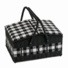 Monochrome Gingham Twin-Lidded Wicker Hamper Sewing Box - Large -Singer Store MRLTHB 622 png