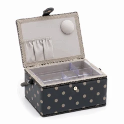Charcoal Polka Dot Sewing Box - Medium (Matt PVC) -Singer Store MRM 263 OPN png