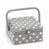 Grey Linen Polka Dot Sewing Box - Small -Singer Store MRS 268 png