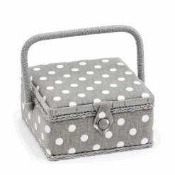 Grey Linen Polka Dot Sewing Box - Small