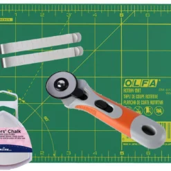 Fabric Cut And Sew Bundle - 45mm Rotary Cutter, A3 Cutting Mat, Tailors Chalk And Sewing Clips