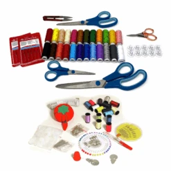 Platinum Sewing Gift Pack - 100+ Pieces - Thread Set, Scissor Set, Large Haberdashery Gift Set, Needle Pack, Bobbin Pack, Rose Gold Foldable Scissors, Thread Cutter