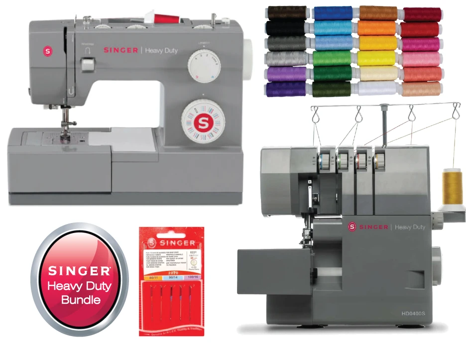 Singer Heavy Duty Bundle - 4432 - 32 Stitch Heavy Duty Sewing Machine + Heavy Duty HD0405S Overlocker + 24 X Threads + Extra Needle Pack 3 Singer Heavy Duty Bundle - 4432 - 32 Stitch Heavy Duty Sewing Machine + Heavy Duty HD0405S Overlocker + 24 X Threads + Extra Needle Pack